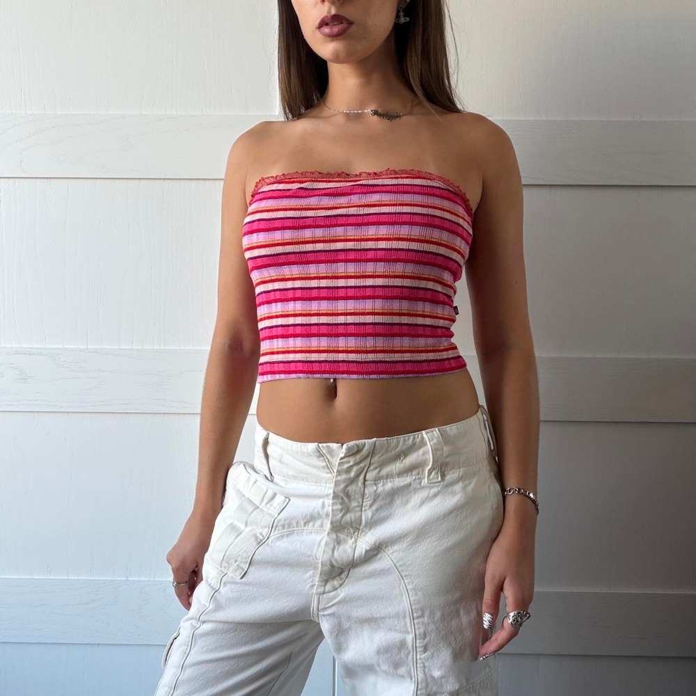 Vintage Y2K Rip Curl Girl Pink Striped Tube Top